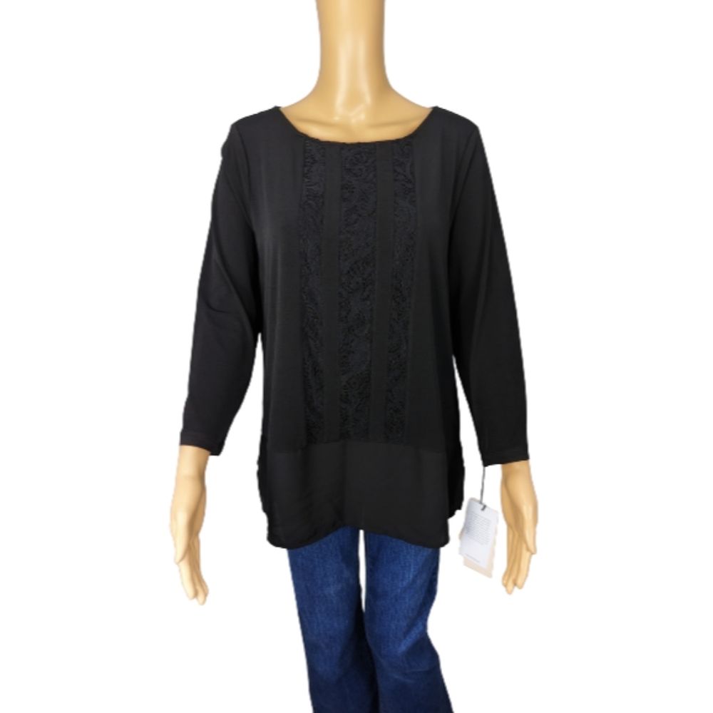 Ivanka Trump Lace Embroidered Front Black Top L